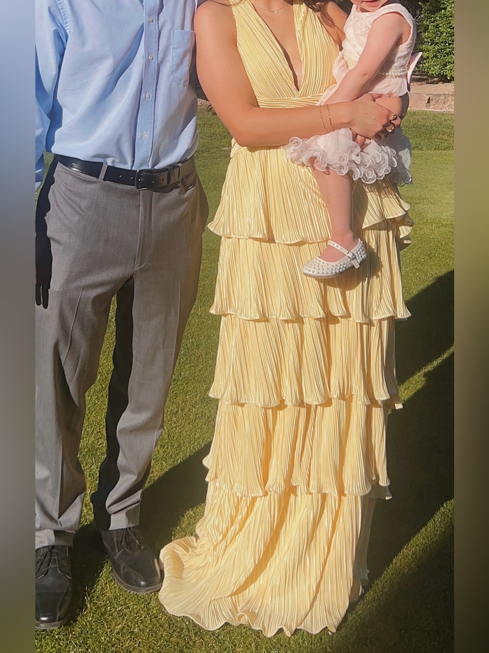 Lulu's Tiered Pleated Cream-Yellow Maxi Dress